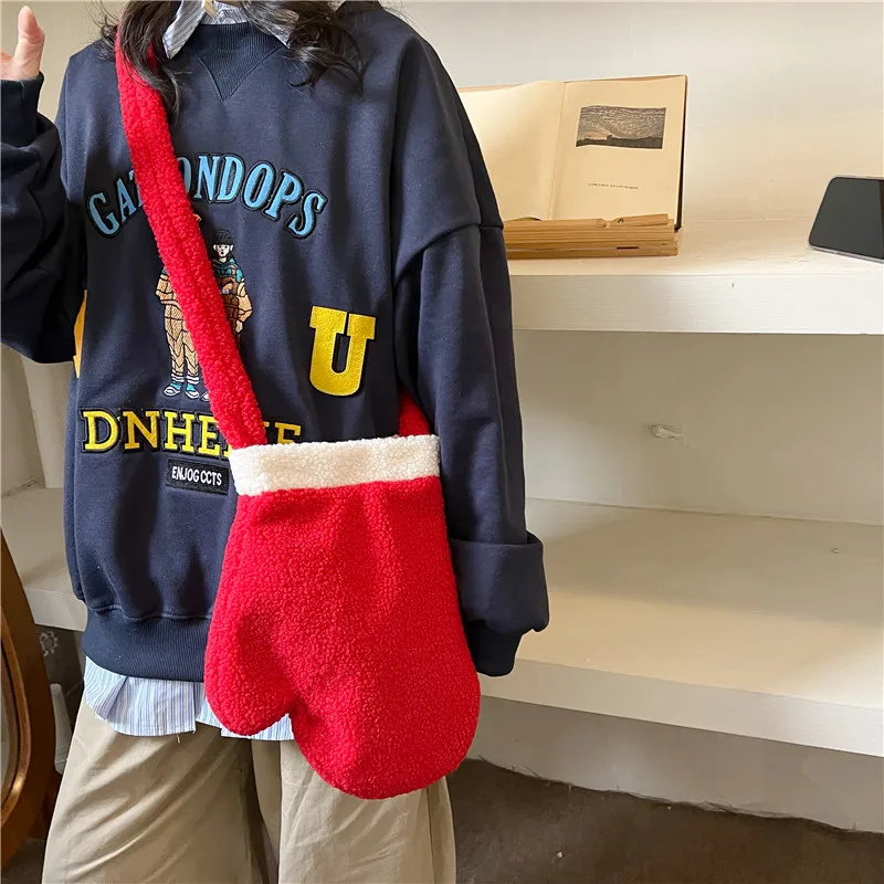 Женский Рождественский кошелек через плечо для монет плюшевые винтажные красные