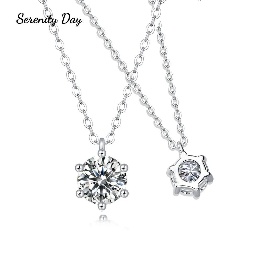 Serenity Day 1 Carat Real Moissanite Pendant Necklace for Women Top Quality 100% S925 Sterling Silver Wedding Bridal Jewelry