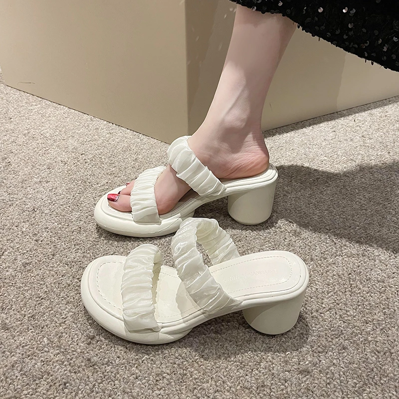 

Туфли женские на среднем каблуке, шлепанцы, квадратный каблук, квадратный каблук, Роскошные, квадратная римская ткань, модель Scand, лето 2023