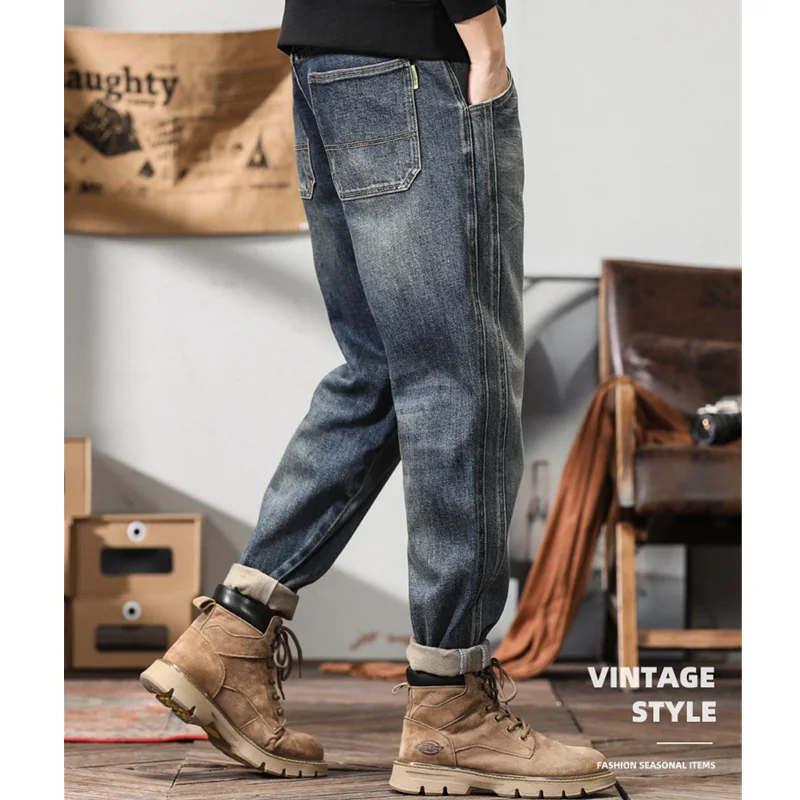 Men Clothing 2022 Autumn and Winter Straight Loose Cylinder Jeans Vintage Chaopai Large Comfortable Blue Harun Trousers Female