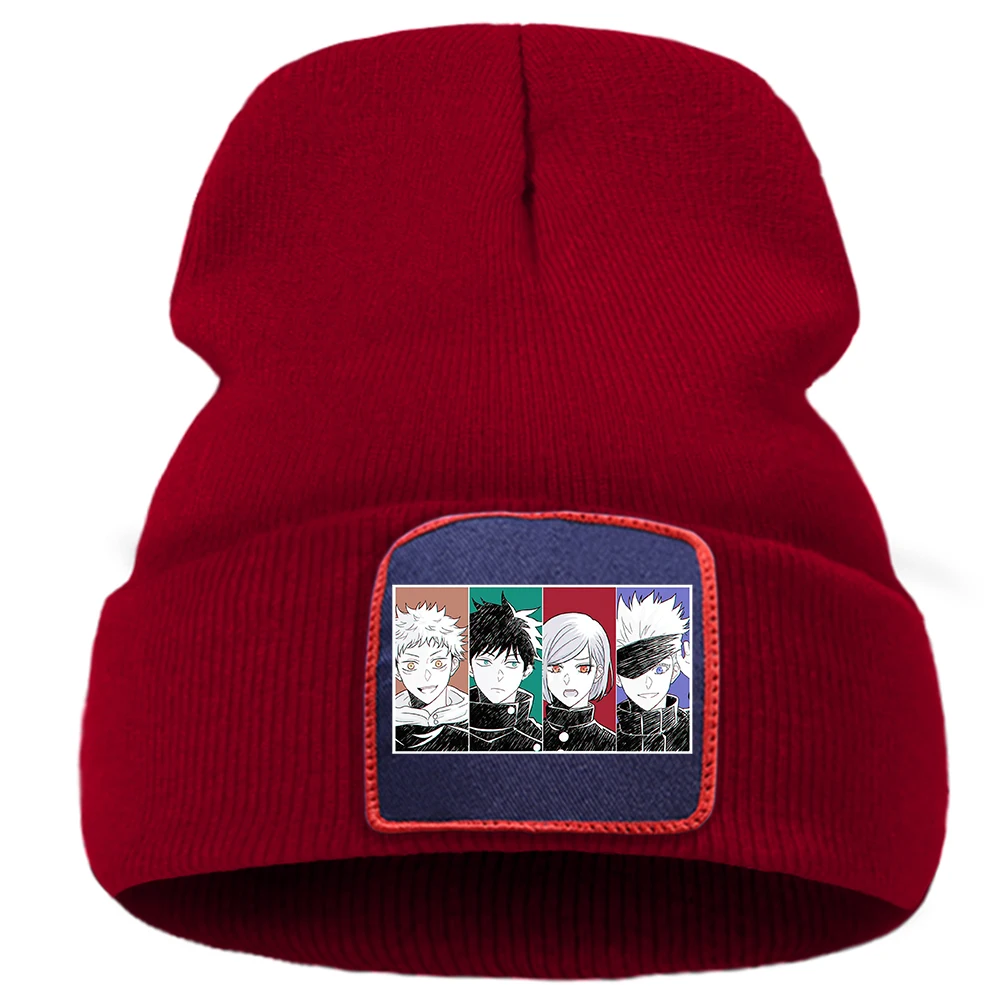 

Jujutsu Kaisen Group Japan Hot Anime Printed Hats For Women Autumn Soft Warm Mens Knit Hat Outdoor Hip Hop Man Winter Caps