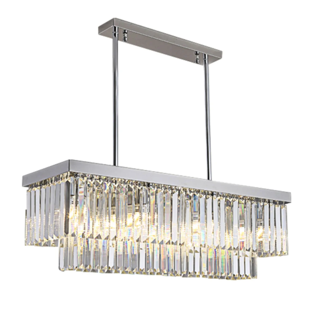 

LED pendant lamp Modern Luxury Dining Room Rectangle Chrome Large Home Decor Crystal Kitchen Hang light
