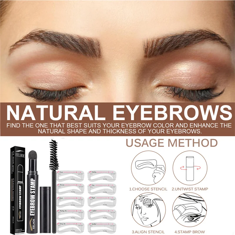 

One Step Eyebrow Stamp Shaping Kit Professional Eyebrow Gel Stamp Eyebrow Brushes Makeup Tool with 10 Reusable Eyebrow Stencils