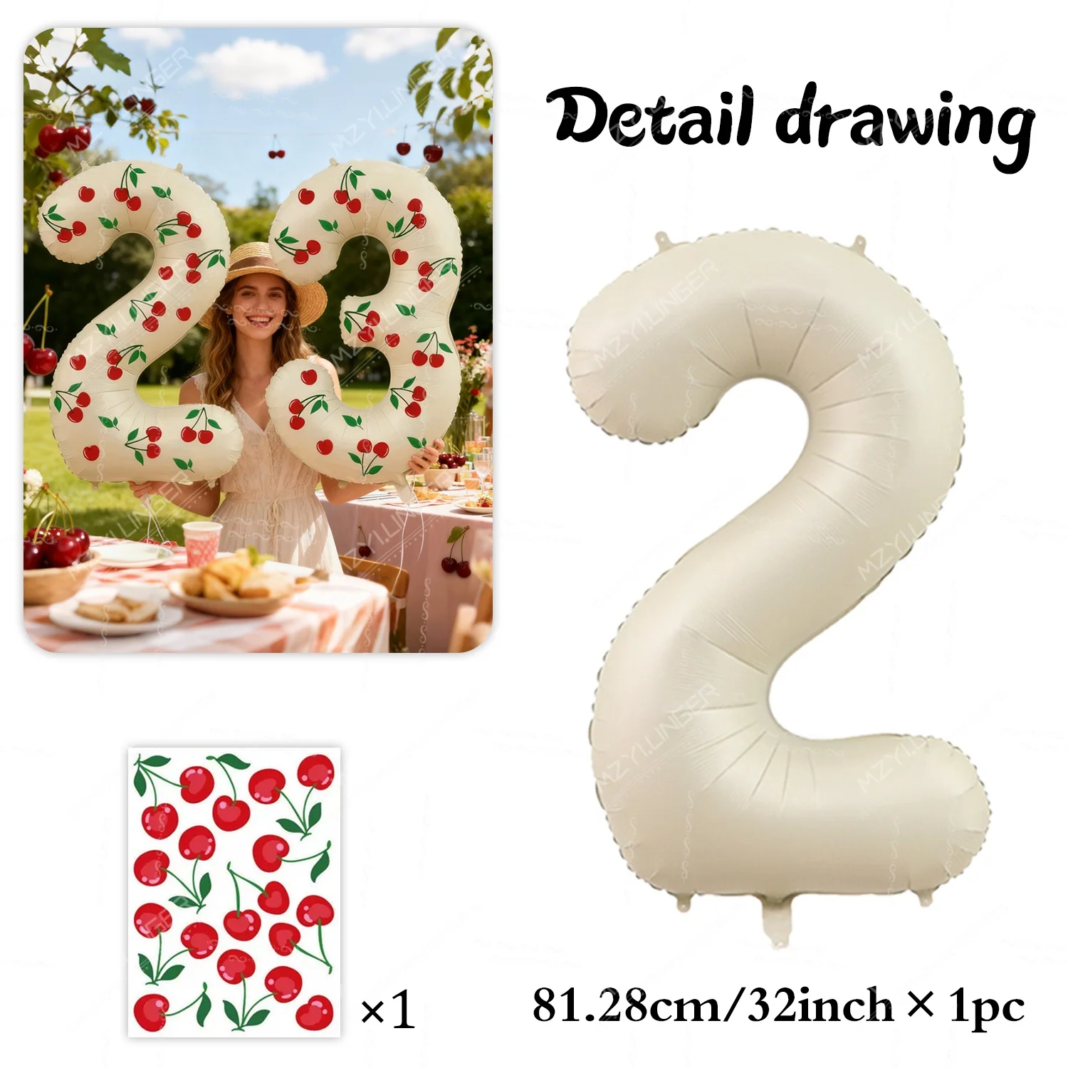 

32-дюймовый Цифровой Шар Из Молочно-белой Фольги С Наклейкой В Виде Вишни