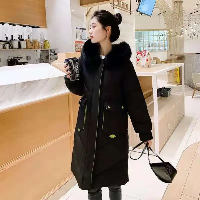 Winter Jacket 2023 New Women Parka Clothes Long Coat Wool Hooded Jacket Fur Collar Thick Warm Snow Wear Padded Parka S66