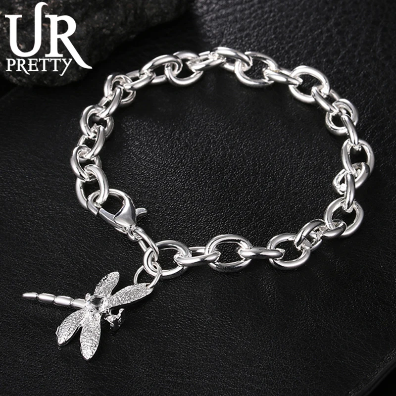 

URPRETTY 925 Sterling Silver Dragonfly Chain Bracelet For Women Party Wedding Engagement Charm Jewelry