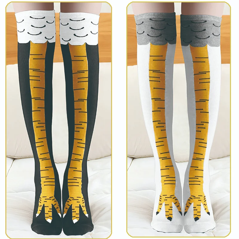 Chicken Paws Feet Socks Women's Long Stockings Funny Cartoon Cotton Chicken Leg Claw Sock Creative 3D Print Over Knee High Socks images - 6