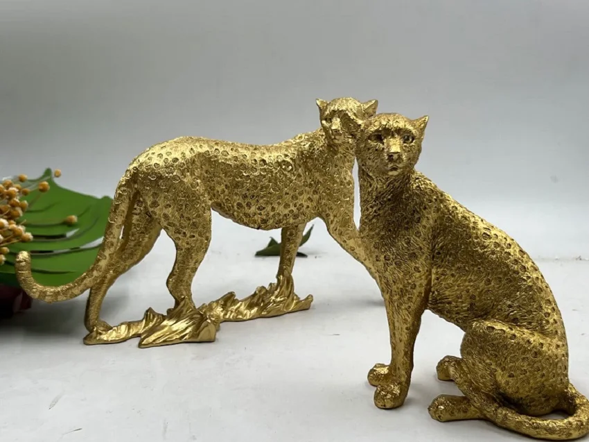 Retro Cheetah Statue Animal Figurine Panther Leopard Sculpture Home Office Table Desktop Decor Ornaments Gifts images - 6