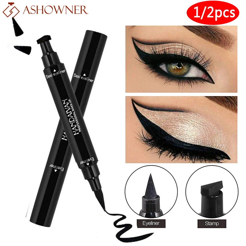 

2 в 1 Черная Подводка для глаз водостойкая корейская косметика макияж для женщин жидкая подводка для глаз карандаш с треугольным штампом жен...