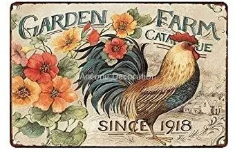 

Retro Vintage Garden Farm Chicken Flower Metal Tin Sign Home Bar Cafe Retaurant Wall Decor Signs 12x8inch