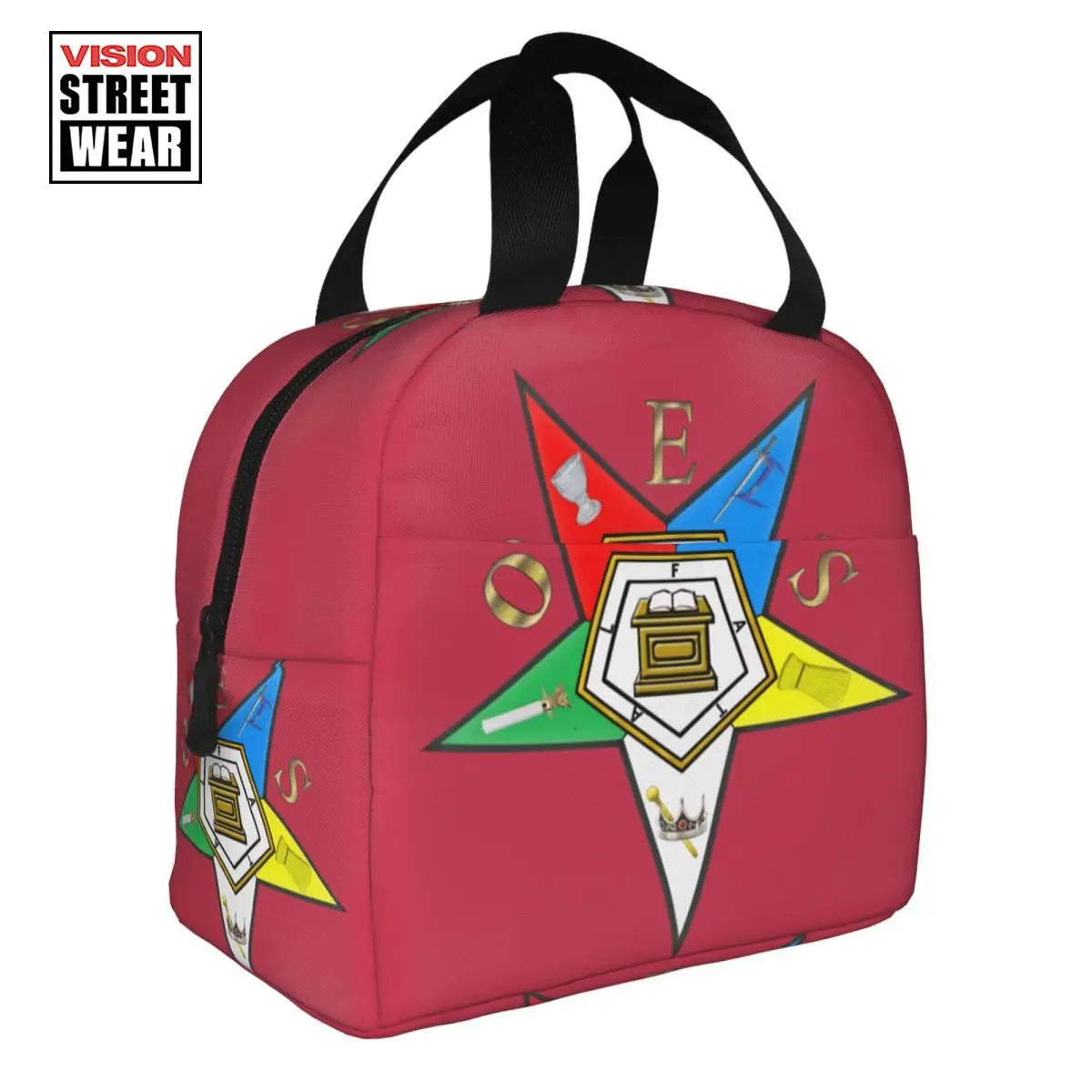

Eastern Star Logo Freemason Insulated Lunch Bag for Women Waterproof Thermal Cooler Bento Box Kids School Children lunchbag