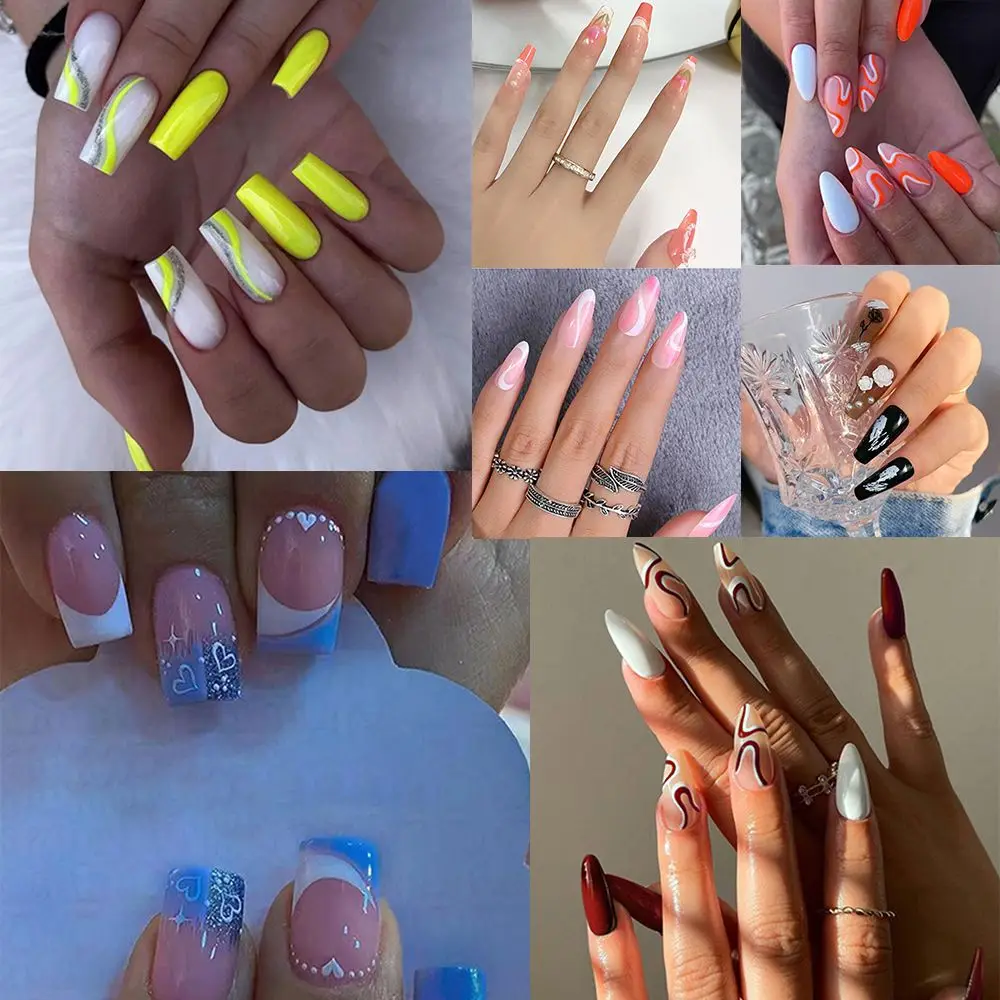 

24pcs Press On Nails Long and Short Square French Nails Art Almond False Nail Full Cover Fake Nails