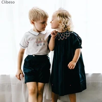 summer spanish children clothing brother sister matching outfits boy tops shorts sets toddler girl smocked dress baby clothes