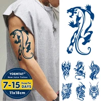 blue ink juice waterproof temporary tattoos sticker tiger dragon wolf personality totem body art lasting fake tattoo men women