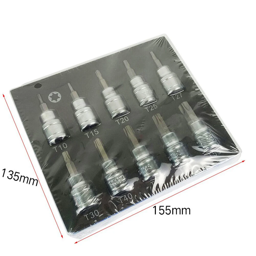 

Bicycles Repair Socket Torx Bit 10PCS 3/8inch Socket Bits End Locks Onto Drive Hand Tool Notched Drive T10-T55