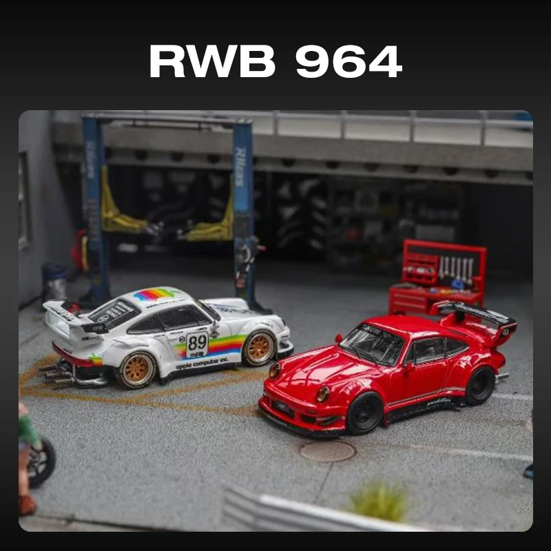Фото STAR в наличии 1:64 RWB 964 GT Tail красный, белый, литая под давлением модель автомобиля, сбор миниатюрных игрушек №1