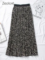 zeolore elegant a line pleated black skirt womens bohemian skirt leopard printed long maxi womens skirts for winter qt1032