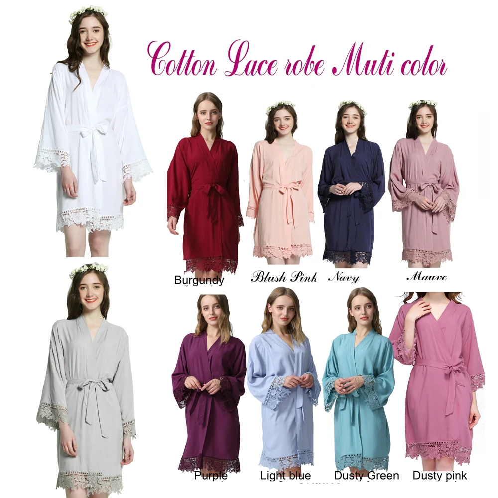 Bridesmaid Robes Rayon Cotton Robe Bride Robe Short Satin Robe Women Wedding Robe Bathrobe Sleepwear Dressing Gown Lace Robe
