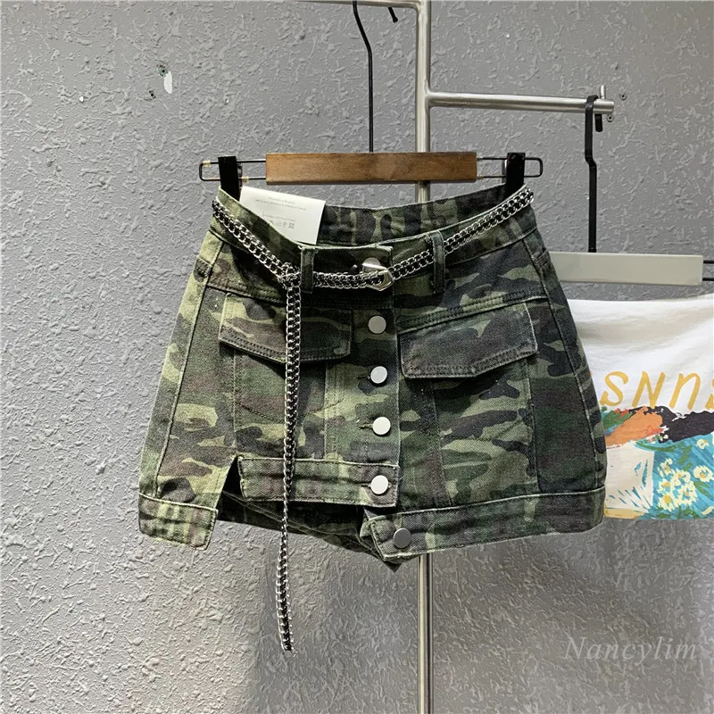 

Camouflage Skirt for Women 2022 Summer Autumn New High Waist Non-Elastic Personality Denim Skirts Sexy A- Line Jupe