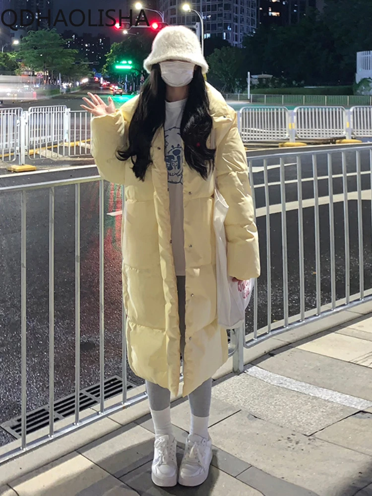 

Women's Winter Down Jacket Parkas Cotton Coat Mid Length Solid Long Knee Length Warm High Neck Womens Winter Coat Korean Fashion