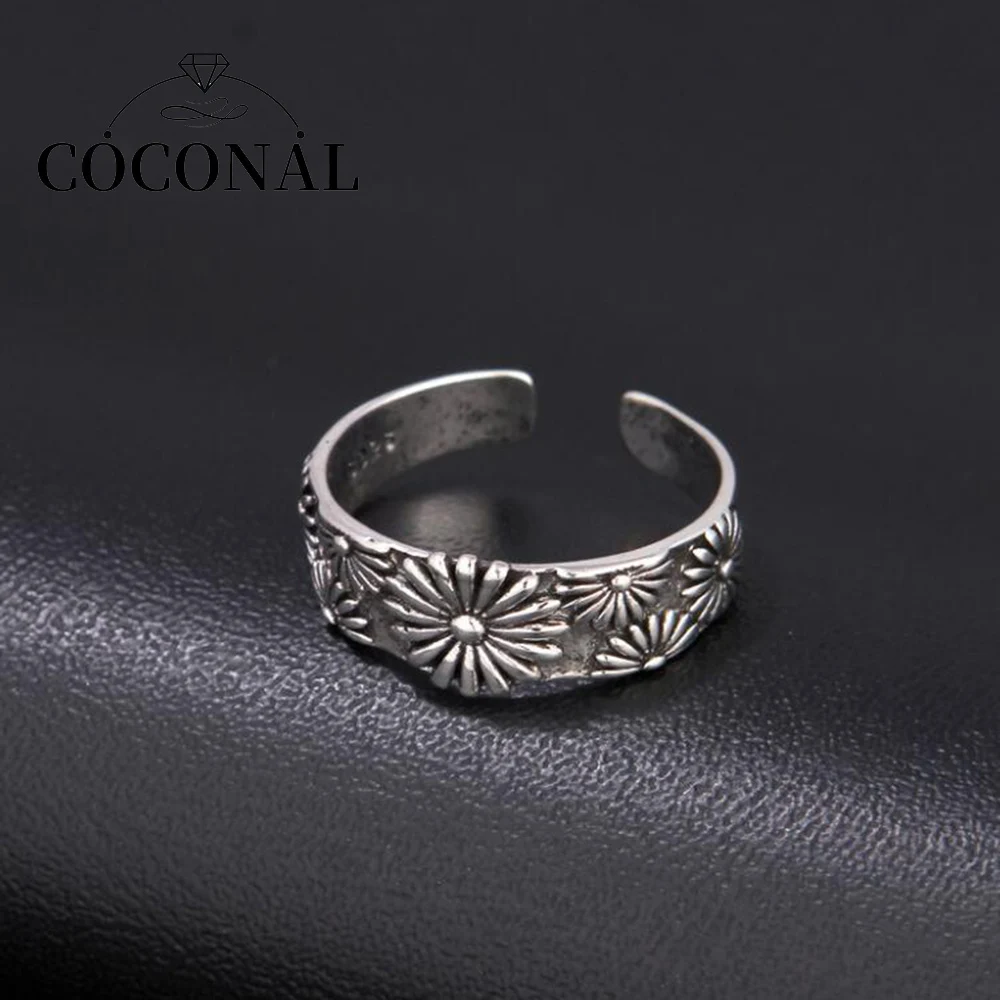 

Coconal Vintage Bohemia Daisy Flower Women Rings Simple Hip Hop Party Personality Jewelry Flower Shape Retro Finger Opening Ring