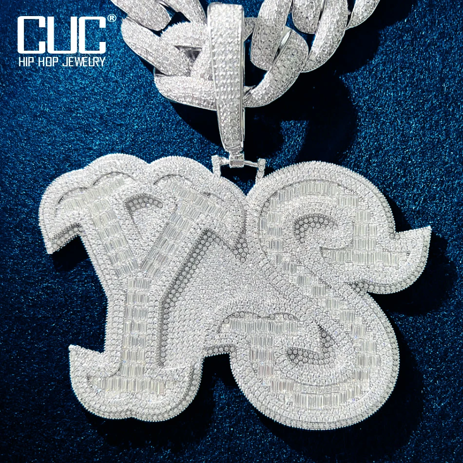 CUC NEW Style Custom Men's Neckalce Customized Silver Color Big Letter Name Pendant Solid Full Zircon HipHop Jewelry Chain Gift