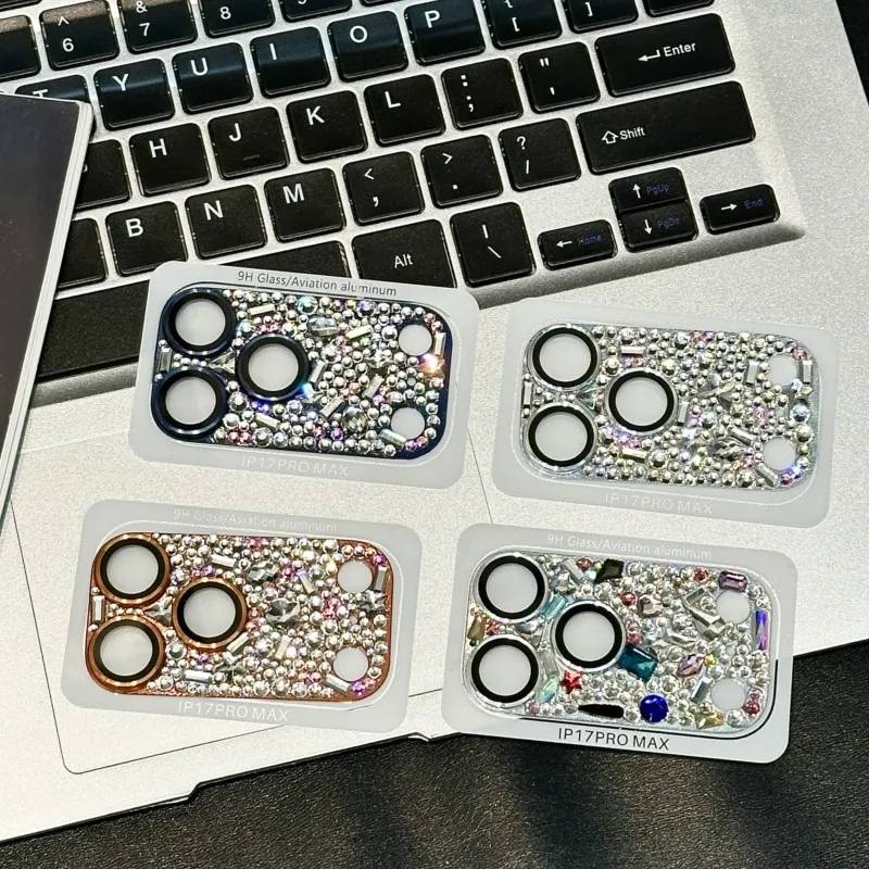 Фото Роскошная защитная пленка для камеры iPhone 17 Pro Max/17 Pro с бриллиантами и стразами, металлическая крышка для камеры, блестящая защитная пленка №3