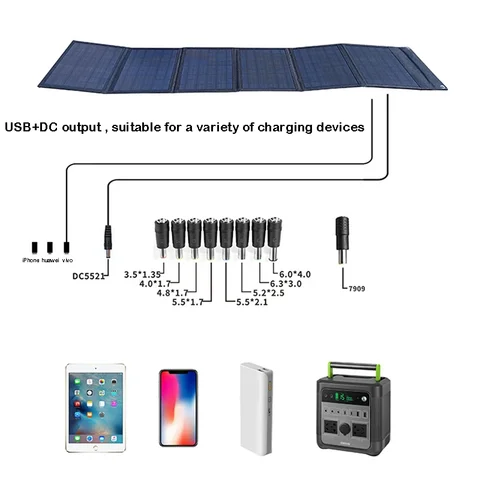 Складная сумка на солнечной панели, USB + выход постоянного тока, солнечное зарядное устройство, 100 Вт, портативное складное солнечное зарядное устройство, портативный источник питания для улицы
