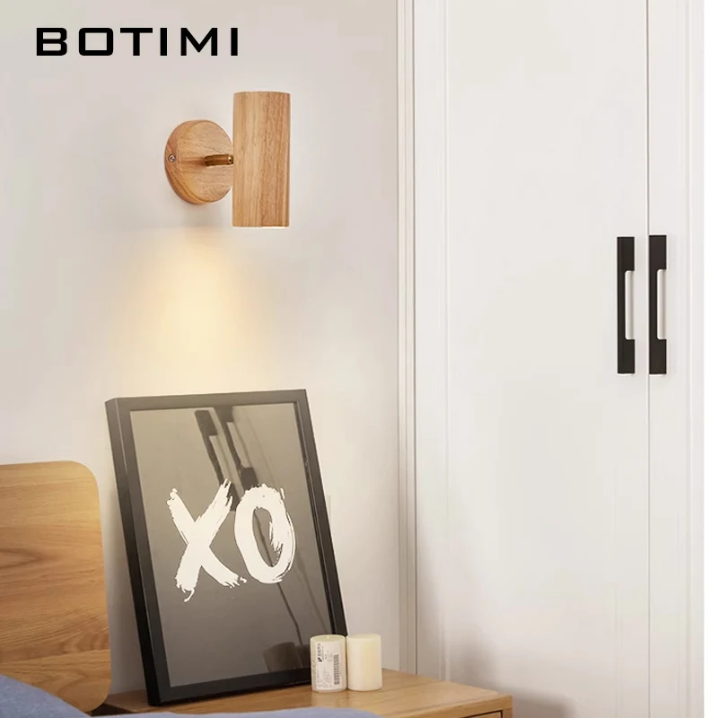 BOTIMI Регулируемый зеркальный настенный светильник из цельного дерева для