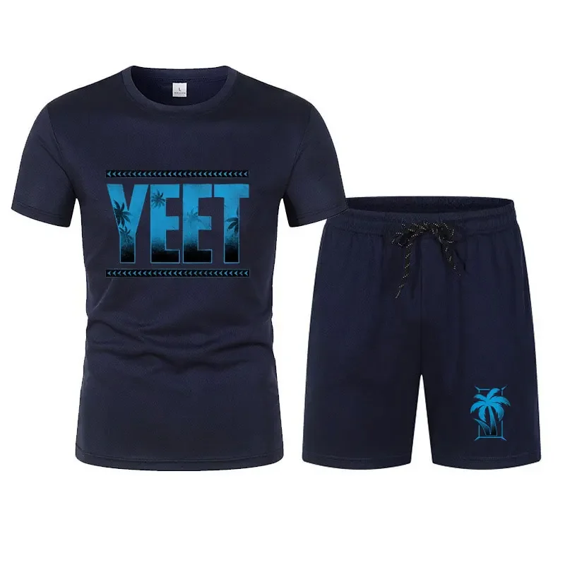 Фото 2024 Новая мужская черная футболка Jey Uso Yeet, комплект с шортами, летние мужские костюмы с короткими рукавами, 2024, новые повседневные комплекты одежды №3