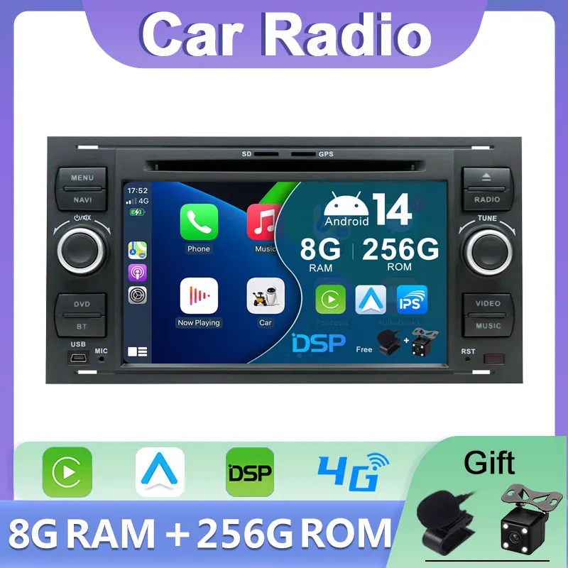 Автомагнитола 2DIN 7 дюймов Android для Ford Focus 2 Mondeo S/C Max Kuga Fiesta Fusion GPS-навигация CarPlay RDS IPS