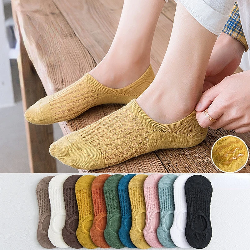 Invisible Women Boat Socks Summer Silicone Non-slip Ankle Low Female Cotton Thin Show Breathable Calcetines Chaussette 5 Pair - купить по