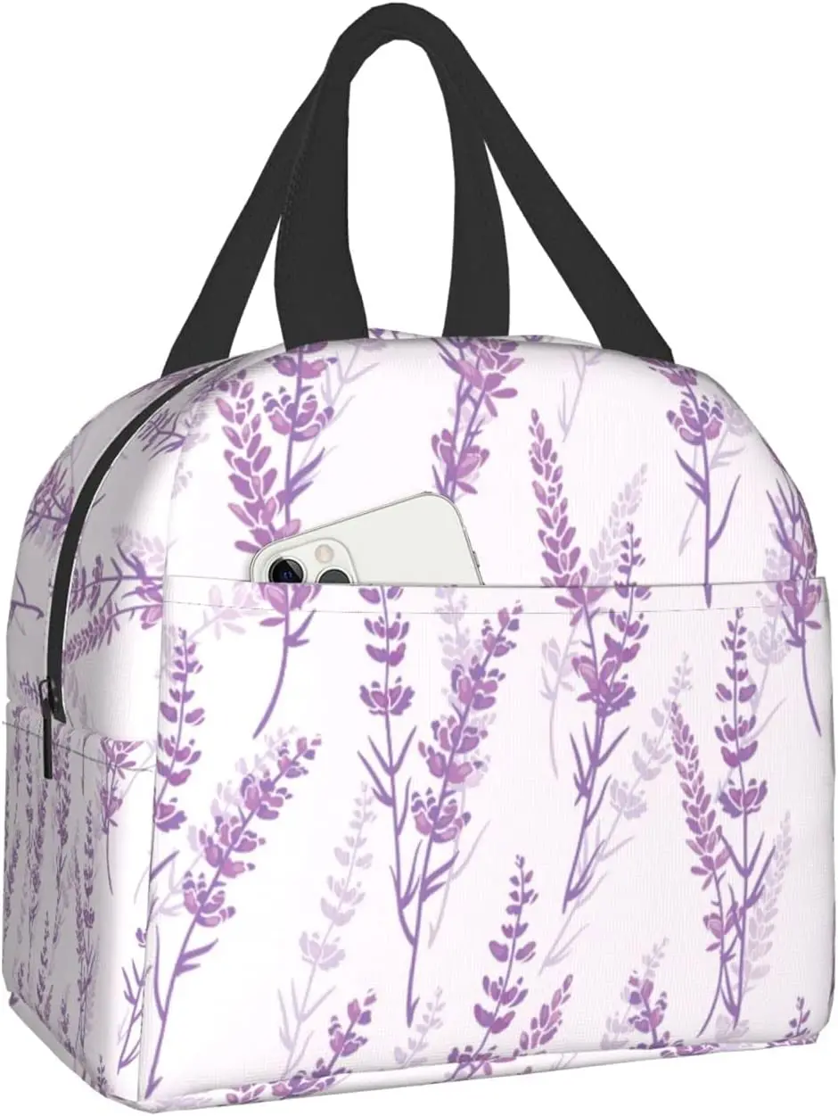 

Лавандовый Цветочный фиолетовый Ланч-бокс, дорожная сумка, сумки для пикника, изолированная прочная сумка, Многоразовые водонепроницаемые ...