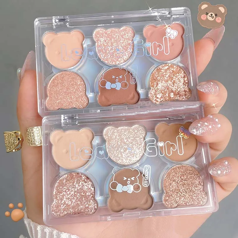 

6 Colors Cute Bear Eyeshadow Palette Waterproof Glitter Shimmer Eye Makeup Matte Earth Eye Shadow Eye Pigment Cosmetics Makeup