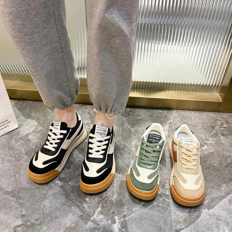 

Кроссовки женские на шнуровке, Вулканизированная массивная подошва, теннисная обувь