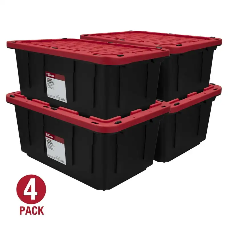 

- 17 Gallon Snap Lid Plastic Storage Tote, Base/Red Lid, Set of 4