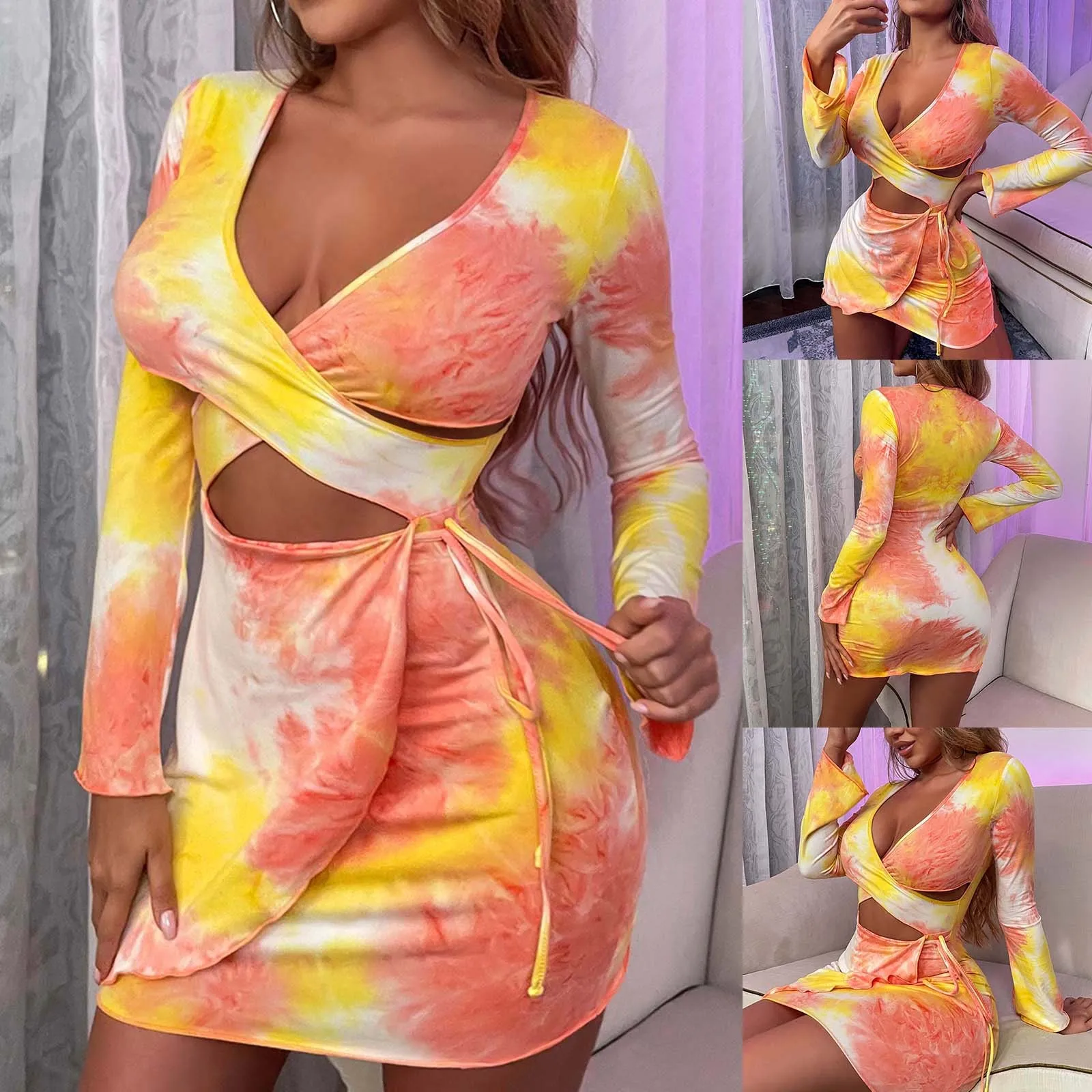 

Женское платье с длинным рукавом и V-образным вырезом