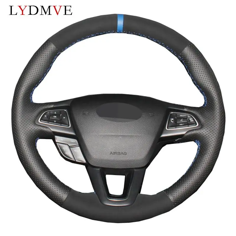 

Черная искусственная замша для Ford Focus 3 2015-2018 Escape чехол рулевого колеса автомобиля Ecosport 2018-2019 Kuga 2016-2019