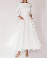 a line wedding dresses square neck ankle length chiffon long sleeve simple backless bride gowns vestidos noiva mariage