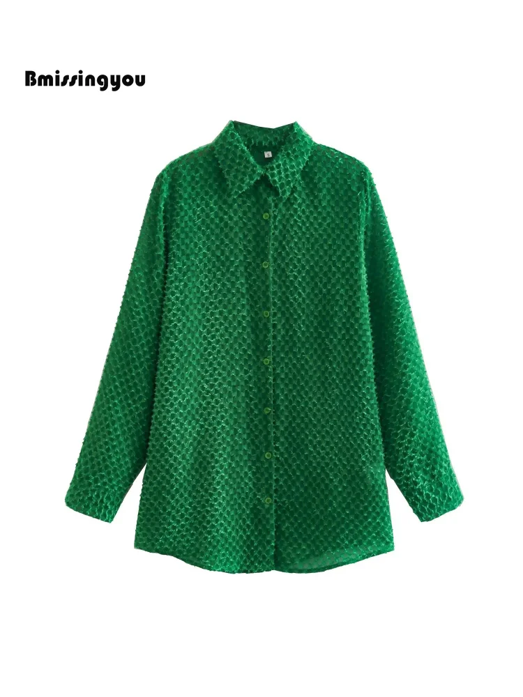 Bmissingyou Fashion Green Plaid Women Casual Shirt Raw Edge Single Breasted Lapel Loose Ladies Blouse Tops 2022 New