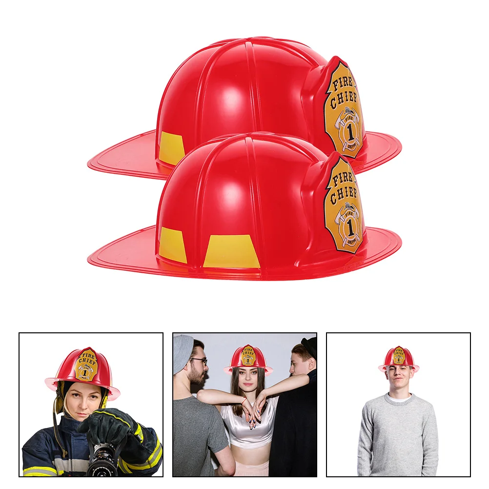 2 Pcs Game Red Fireman Hat Charming Firefighter Headgear Appealing Pvc Plastic Material Pretend