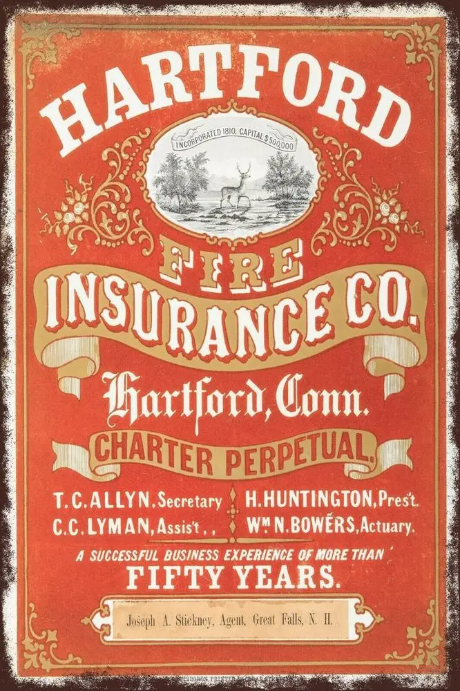 

Hartford Fire Insurance Advert Vintage Retro style Metal Sign, Man cave, garage