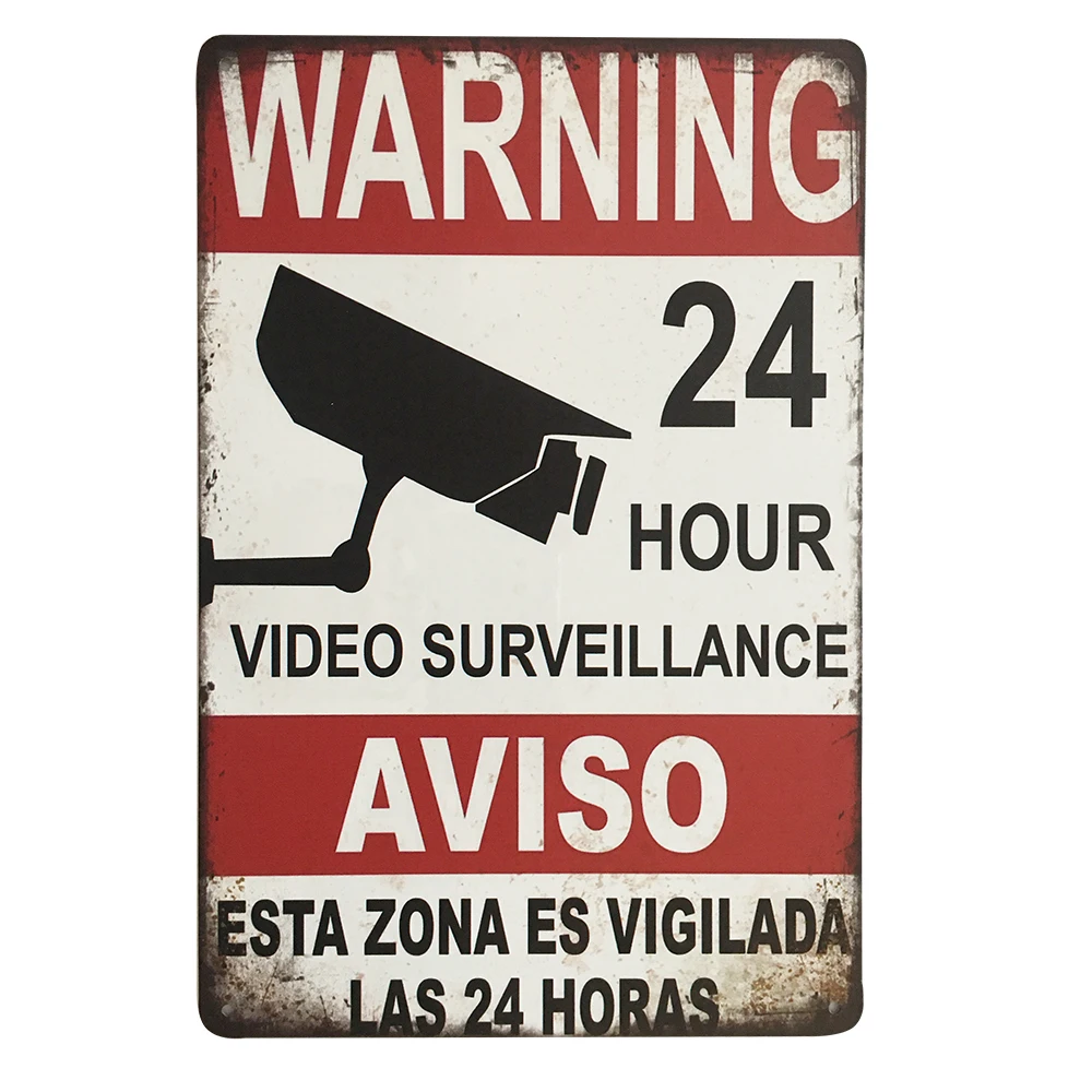 

Warning Camera Surveillance RetroTin Sign 24hour Video 200x300mm Safety Metal Plaque Vintage Wall Decor Poster