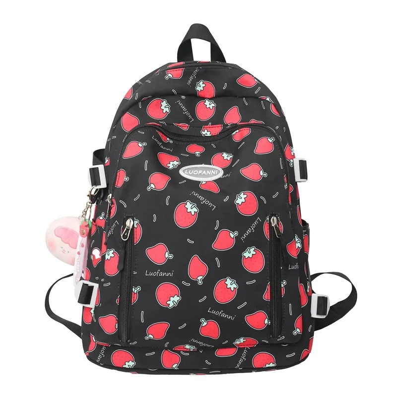 Cute Strawberry Printed Girls' Schoolbag with Wide Shoulder Strap To Reduce Load and Protect The Spine Backpack Campus