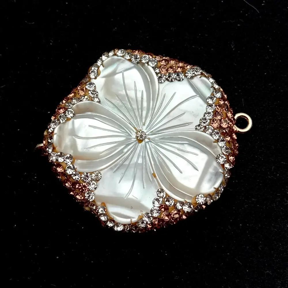 3 шт. белые жемчужные перламутровые Резные Цветы Стразы закрепка подвеска