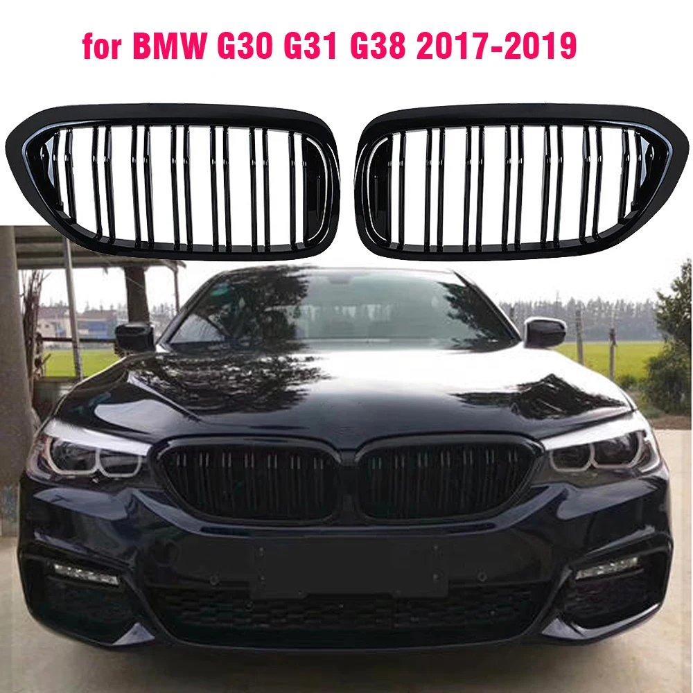 

Front Bumper Grill For BMW 5 Series M5 G30 G31 520i 530i 540i ABS 2-Slat Gloss Black Front Kidney Grille