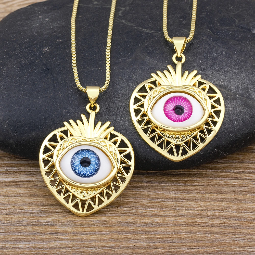 

AIBEF Classic Heart-Shape Inlaid Turkish Evil Eye Gold Plated Necklace Women Temperament Jewelry Engagement Party Romantic Gifts