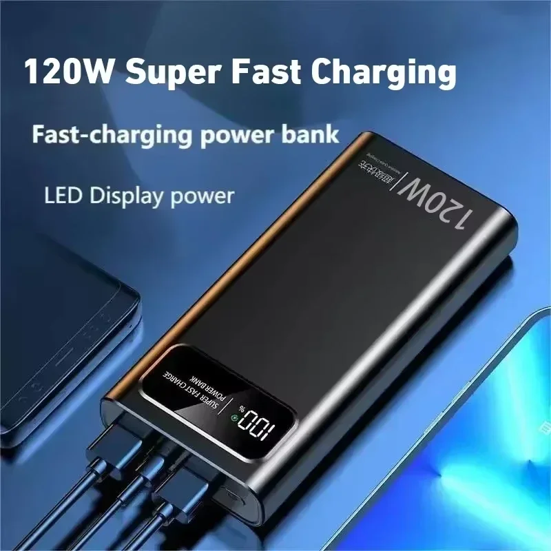 Фото Пауэрбанк Lenovo CCC 500000 мАч для Xiaomi, 120 Вт, сверхбыстрая зарядка, большая емкость, цифровой дисплей, пауэрбанк для iPhone. №4