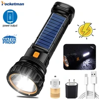 powerful solarusb charging flashlight multifunctional rechargeable 500m long range flashlights waterproof torch for camping