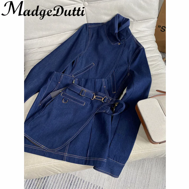 

Коллекция 10,12 года, модная яркая женская короткая джинсовая куртка MadgeDutti с воротником-стойкой или джинсовая ткань, Женский комплект из 2 пре...